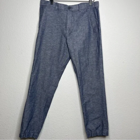 Banana Republic Men Pants 33x30 Aden Chino Blue Cross Dye Linen Cotton - Picture 2 of 9